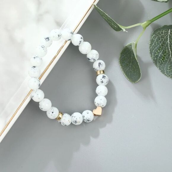 White Marble Gold Charm Tassel Bracelet Set - Picture 5 of 6